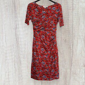 BODEN Rita Orange Blue Floral Ruched Wrap Dress Size 10